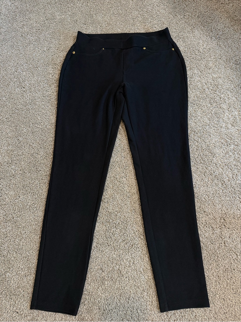 Michael Kors Black Ponte Skinny Pants with Gold-Tone Details